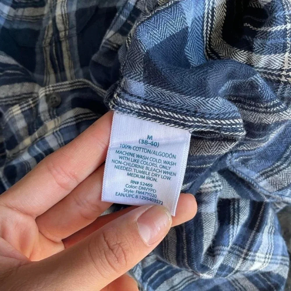 Faded Glory navy, white and black plaid cotton flannel shirt